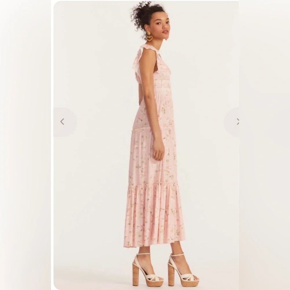 LoveShackFancy Chessie Maxi Dress Ballet Pink Floral Smocked M Cottagecore - Picture 3 of 10